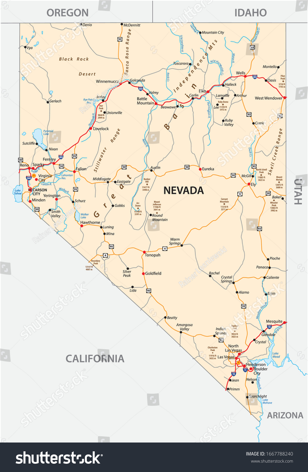 SVG of Nevada road map with interstate US highways and federal highways svg