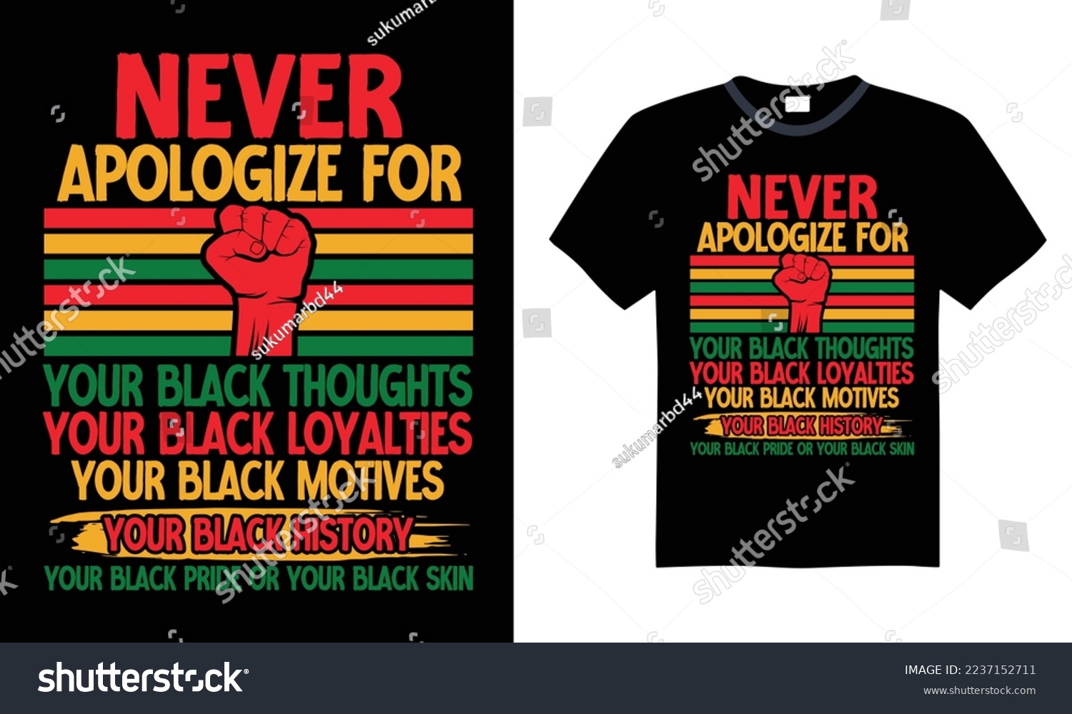 SVG of Never Apologize For Your Black Thoughts Your Black Loyalties - Black History Month T-shirt Design. Hand drawn lettering phrase isolated on Black background, eps, svg Files for Cutting svg