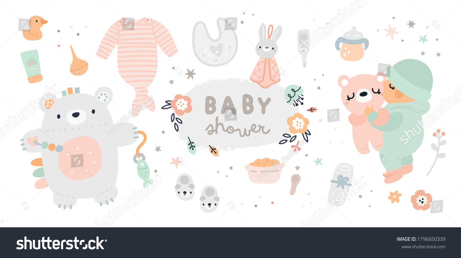 SVG of New born essentials collection. Baby must haves. Ultimate baby registry. Top nursery products. Baby shower gift ideas. Childish vector illustration isolated on white background svg