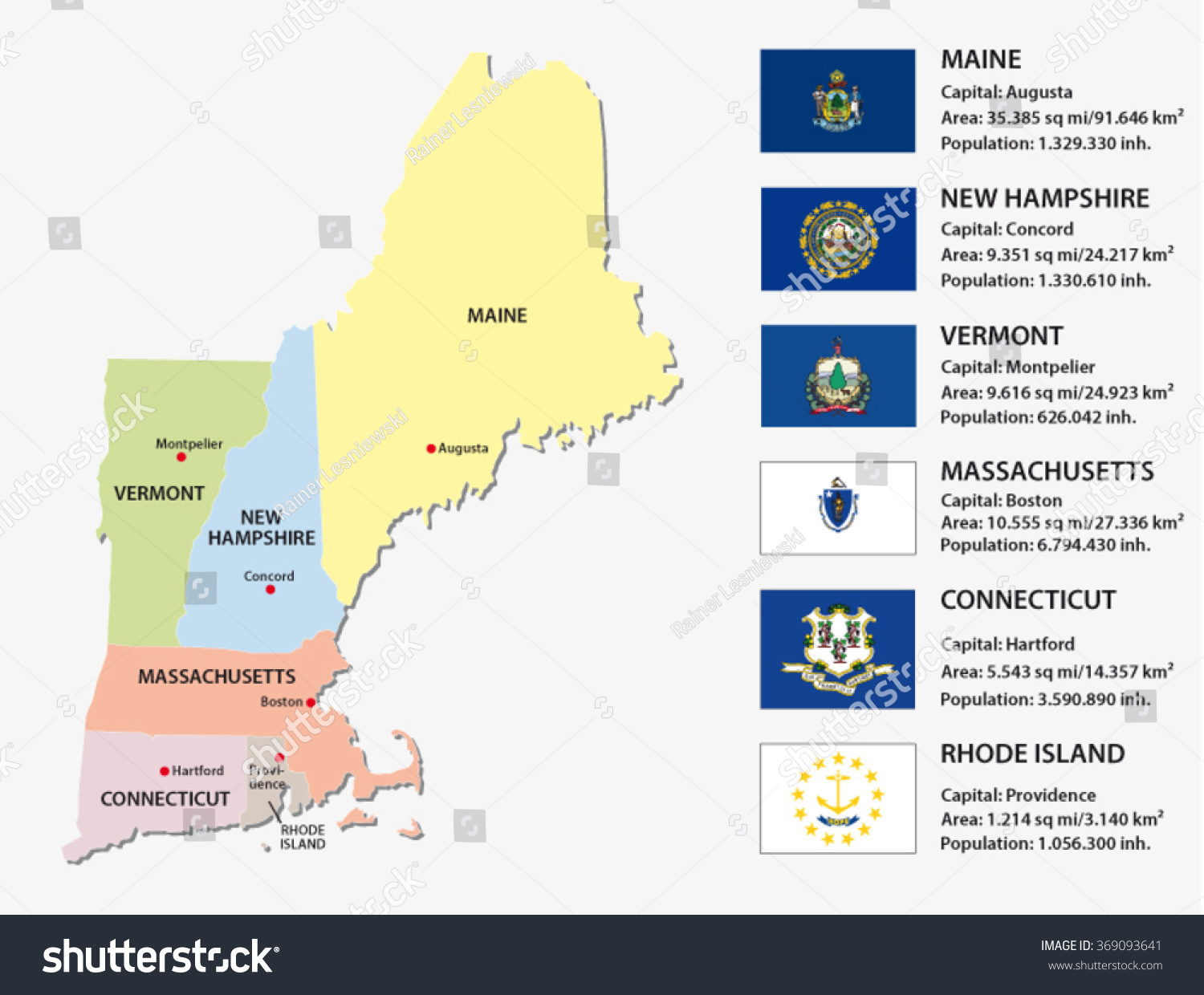 New England States Map Flags Stock Vector Royalty Free