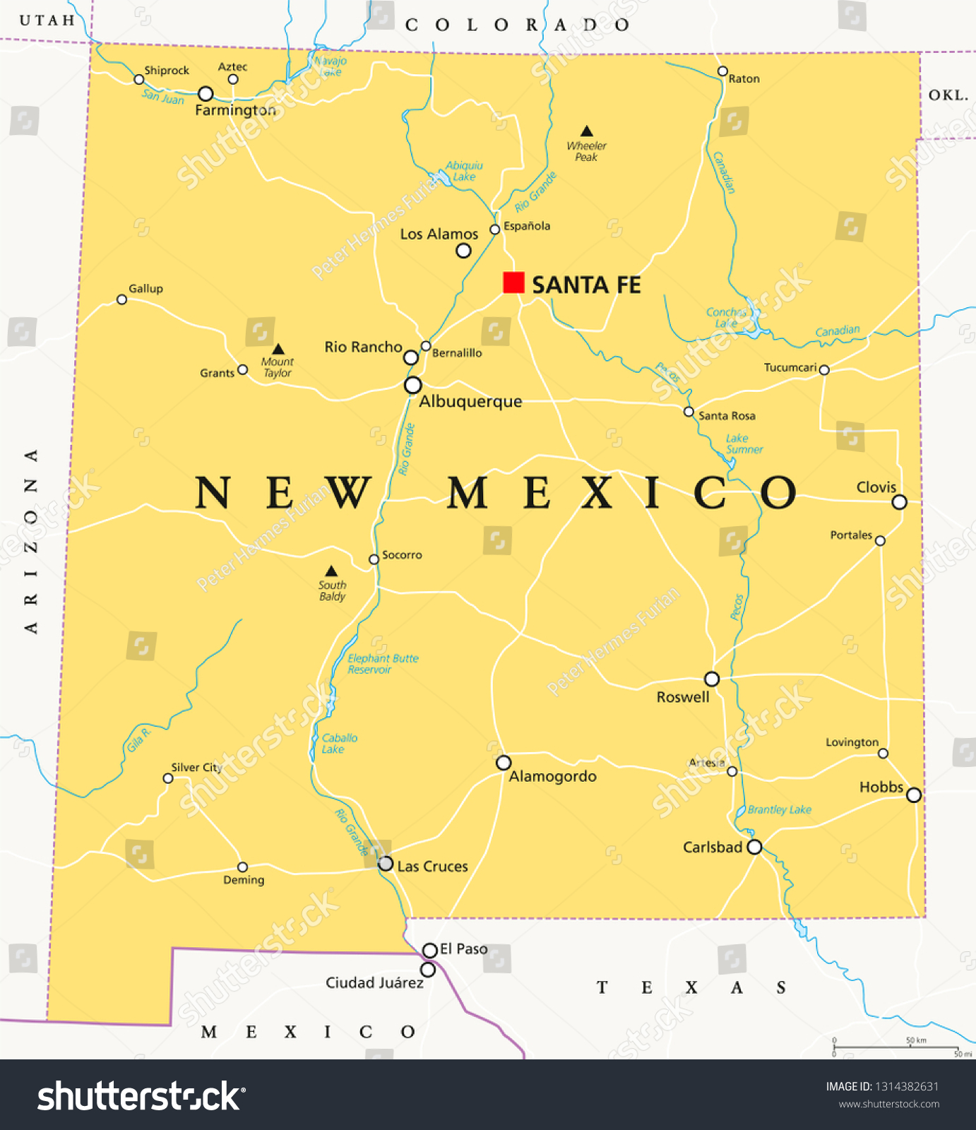 New Mexico Political Map Capital Santa Stock Vector Royalty Free