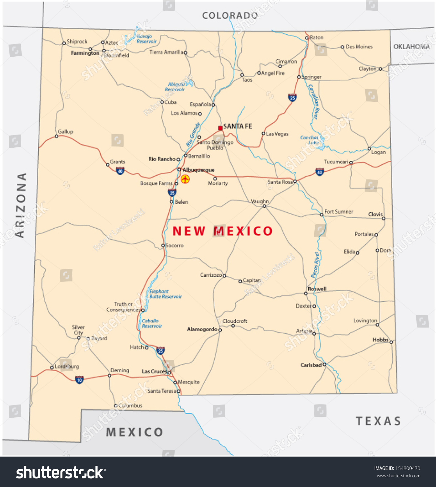 New Mexico Road Map Stock Vector (Royalty Free) 154800470 | Shutterstock