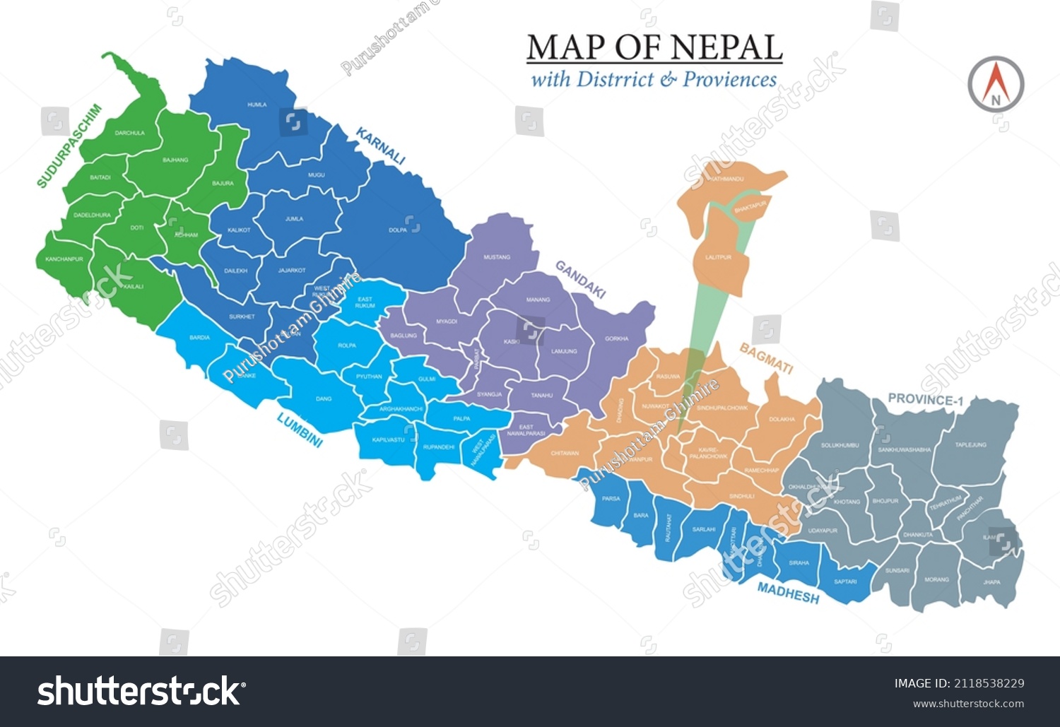 431 Nepal District Map Images Stock Photos Vectors Shutterstock   Stock Vector New Nepal Map With Districts And Province Map Of Nepal Vector Illustration 2118538229 