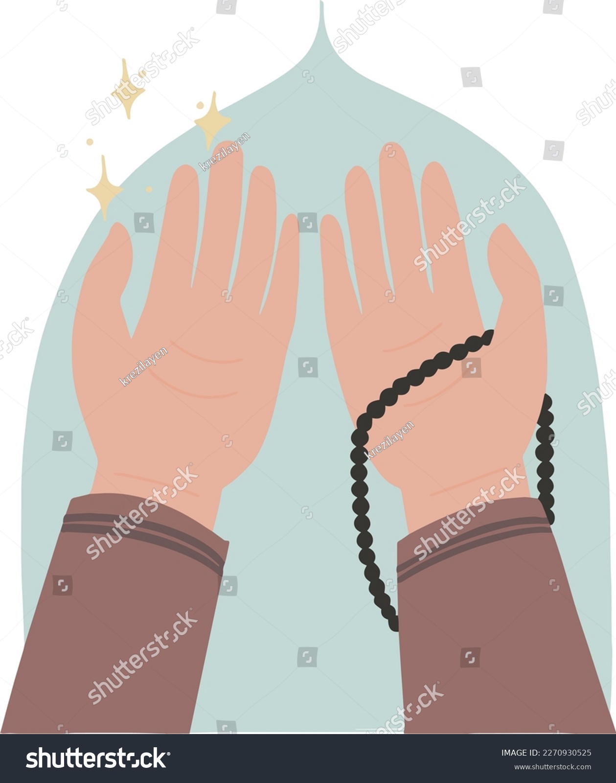 SVG of New ramadan kareem ied fitr moslem prayer hand drawn with tasbih dua prayer beads and mosque background aesthetic illustration svg