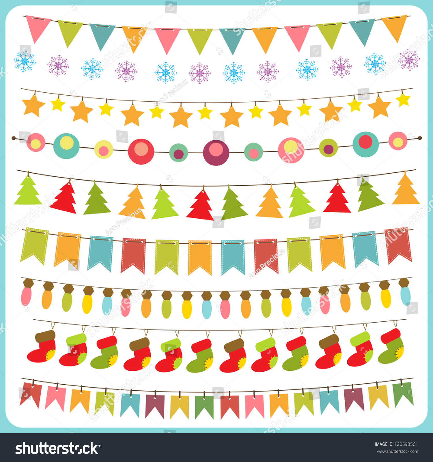 New Year And Christmas Bunting And Garland Set Stock Vector ...