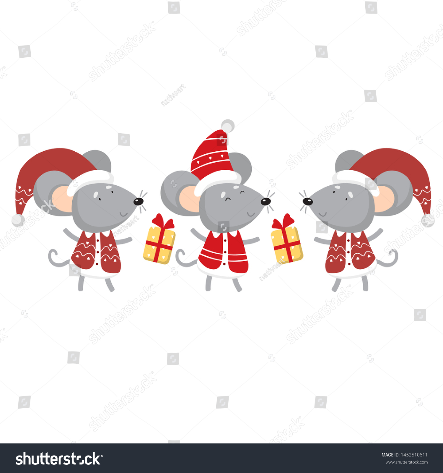 Download New Year Christmas Mouse Cartoon Illustration Stock Vector Royalty Free 1452510611 PSD Mockup Templates