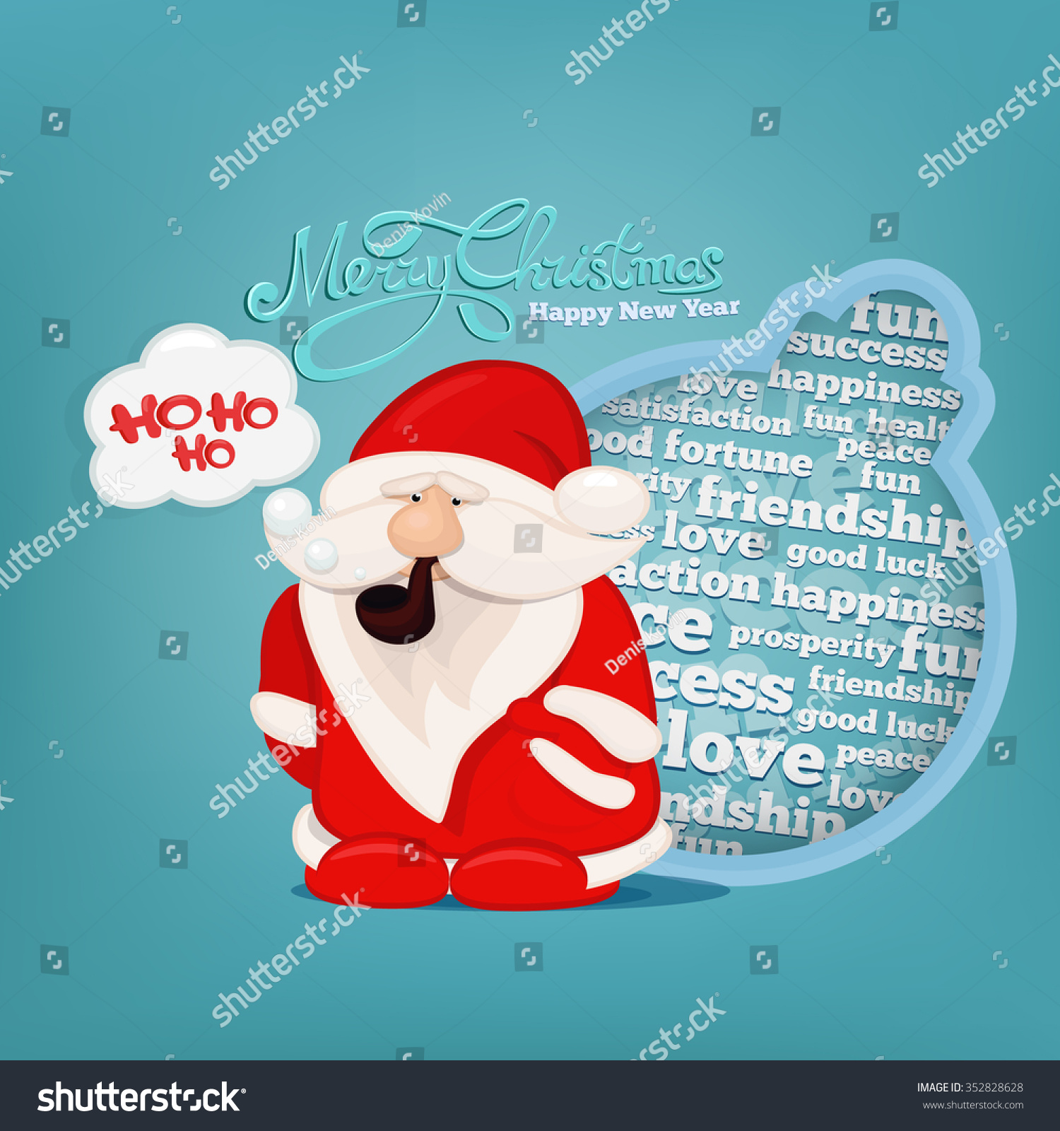 New year card with Santa Claus and Merry Christmas lettering Good wishes template concept