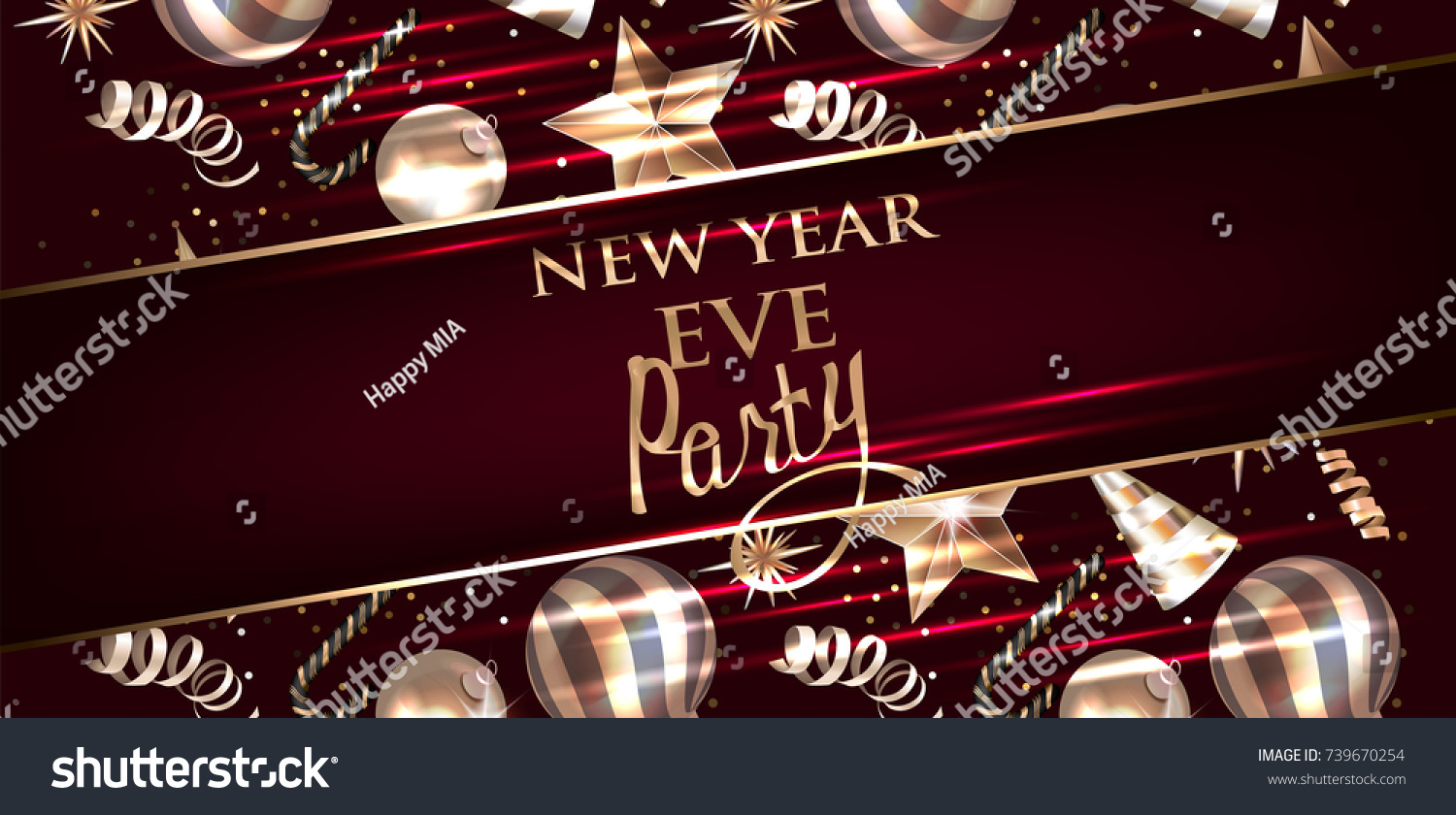New year eve invitation card with christmas decorations Vector illustration
