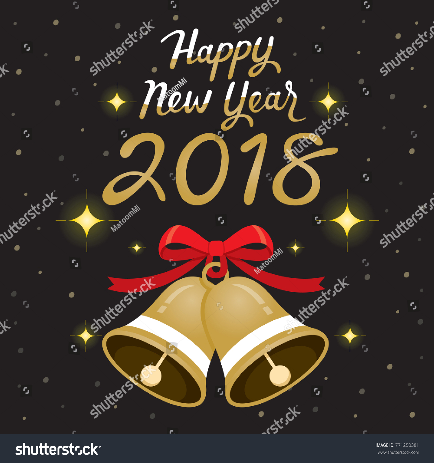 New Year 2018 Text With Bell Decorating Black background Merry Christmas Xmas