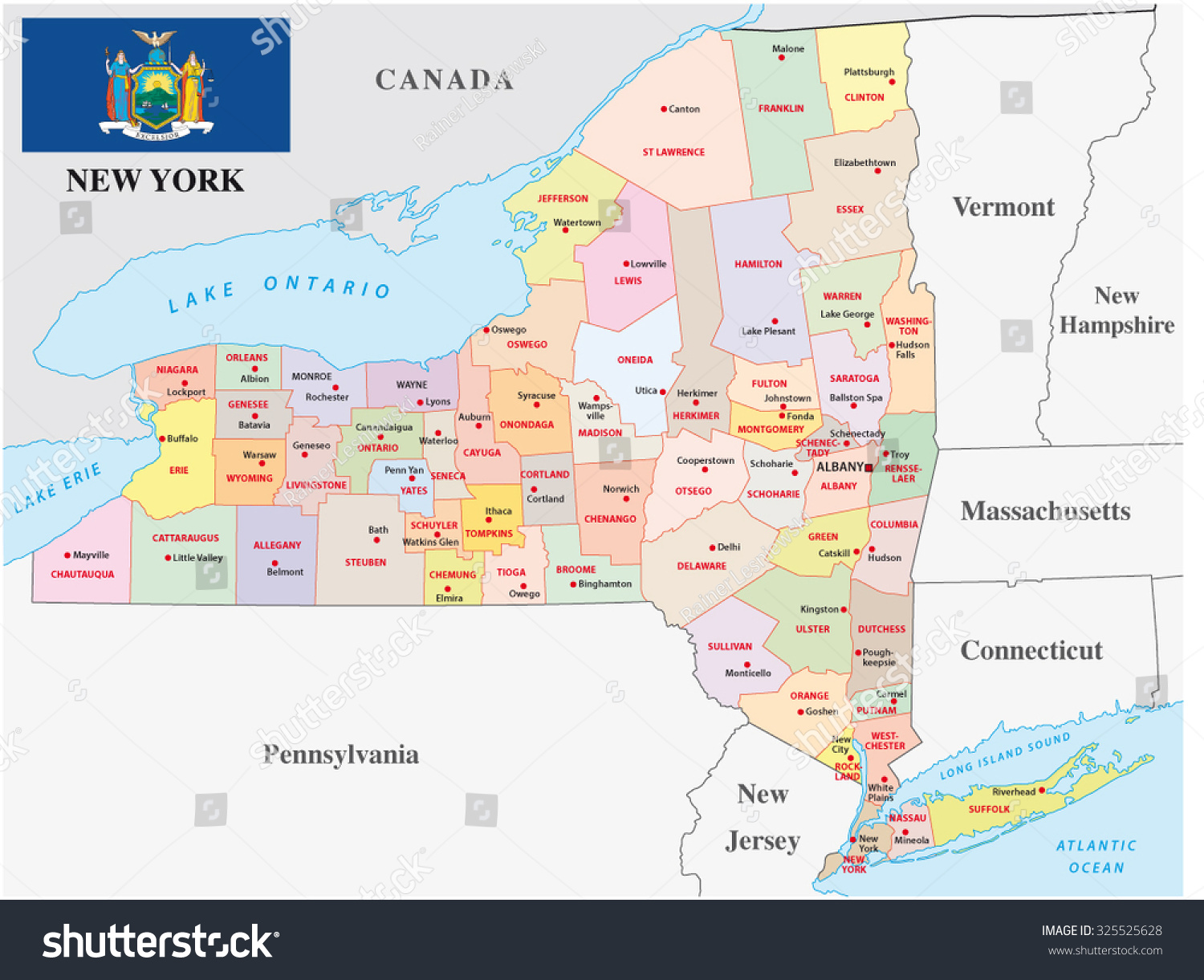 New York Administrative Map Flag Stock Vector (Royalty Free) 325525628 ...