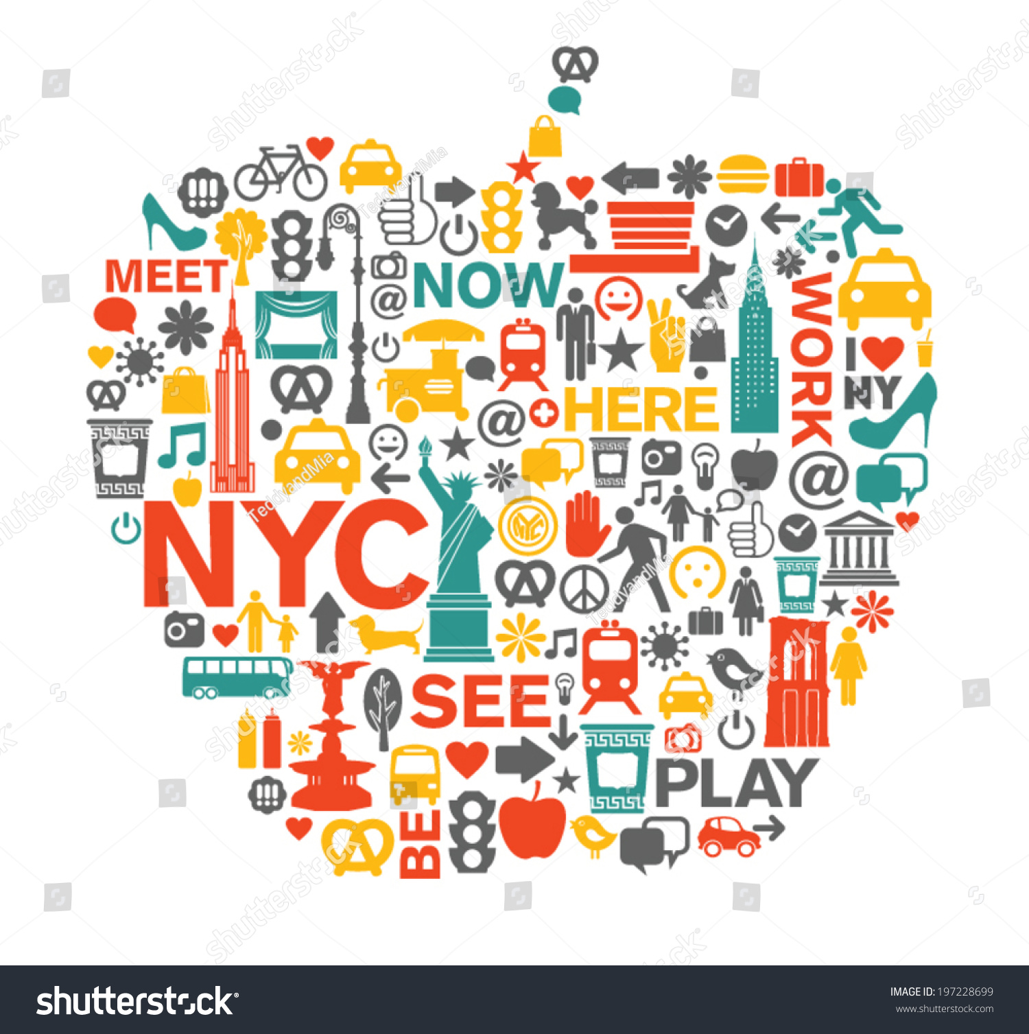 New York City Nyc Icons Symbols Stock Vector 197228699 ...