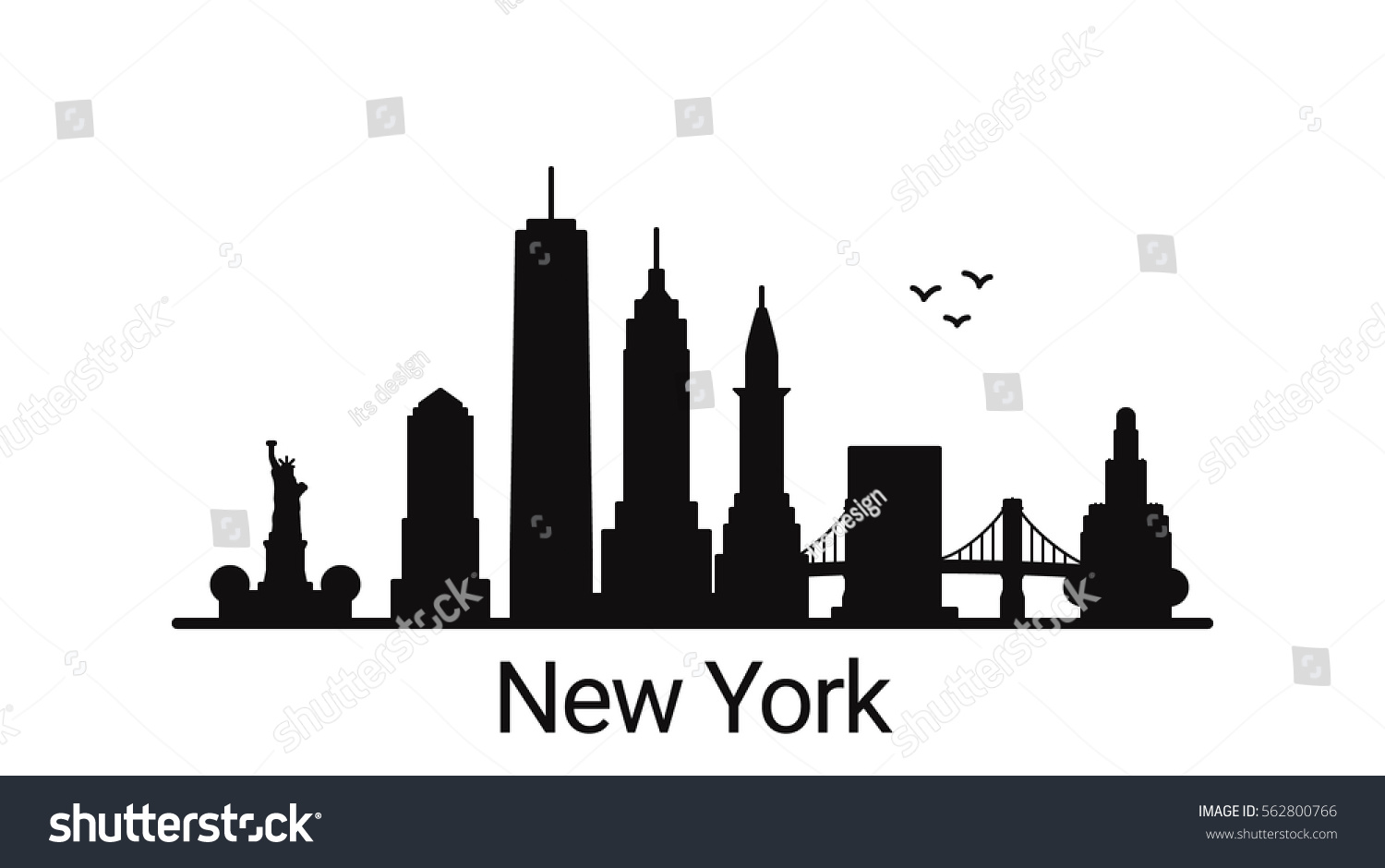 New York City Outline Skyline All Stock Vector Royalty Free