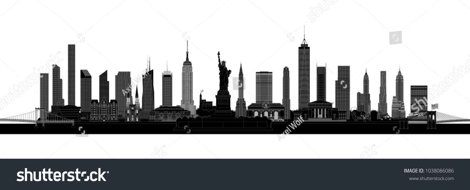 SVG of New York City skyline and landmarks silhouette, vector illustration, isolated on white svg