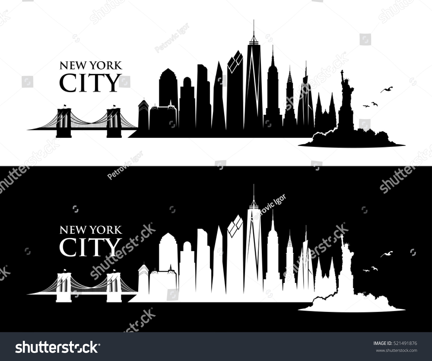 New York City Skyline Vector Illustration Stock Vector 521491876 ...