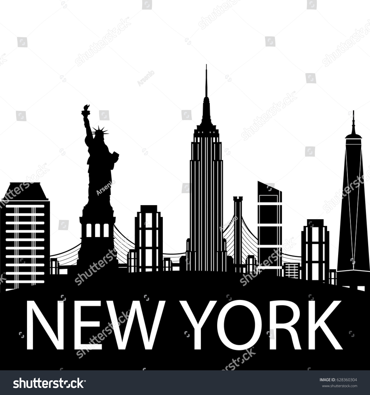 New York City Skyline Vector Silhouette Stock Vector 628360304