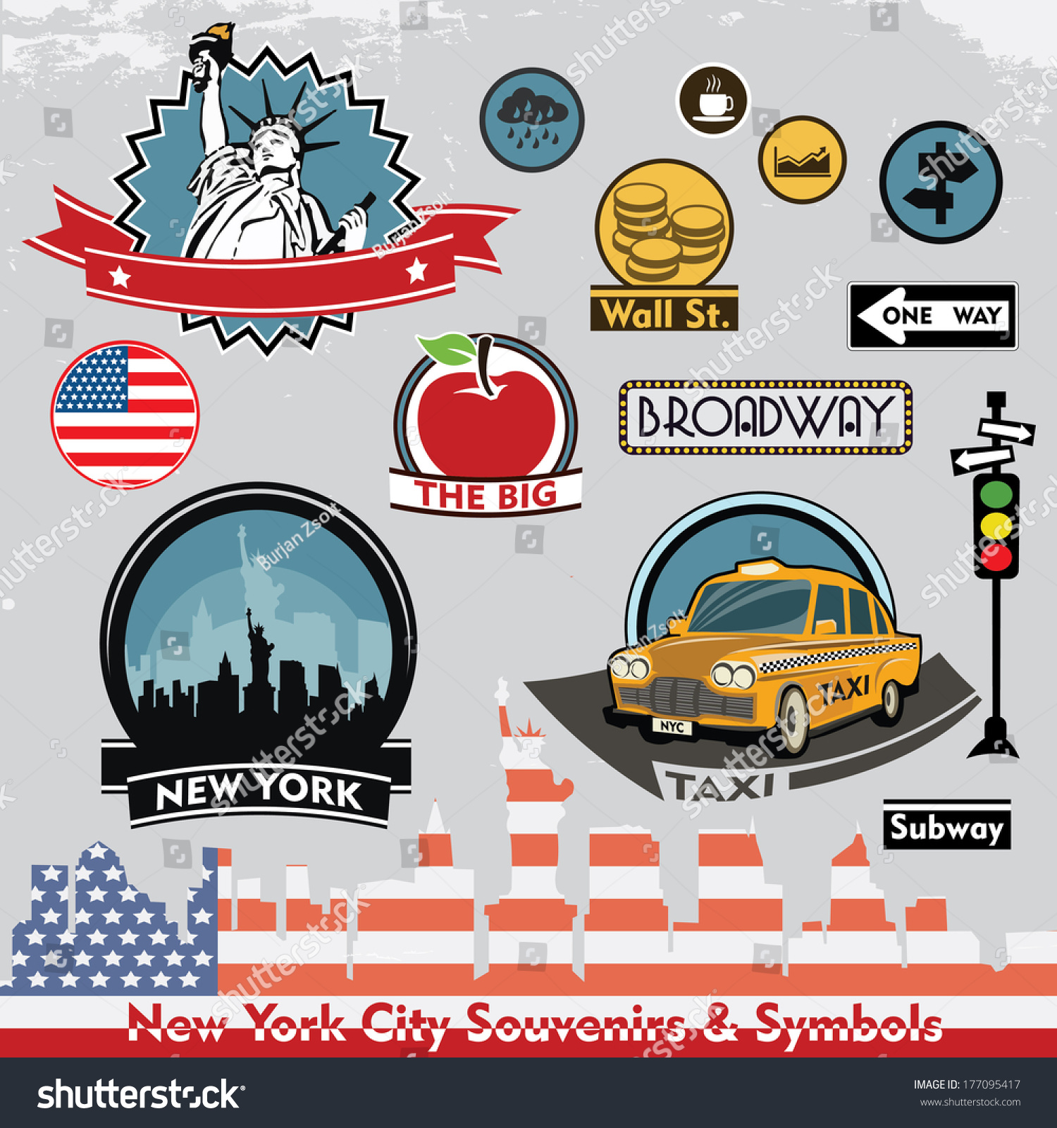 New York City Souvenirs Symbols Vector Stock Vector Royalty Free