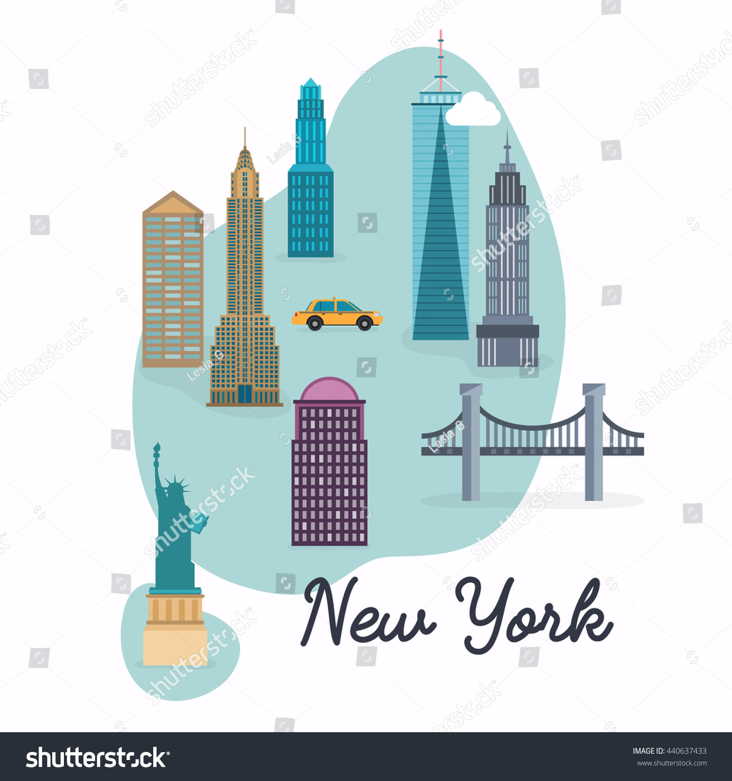 SVG of New York City. Travel map and vector landscape of buildings and famous landmarks. Vector illustration. svg
