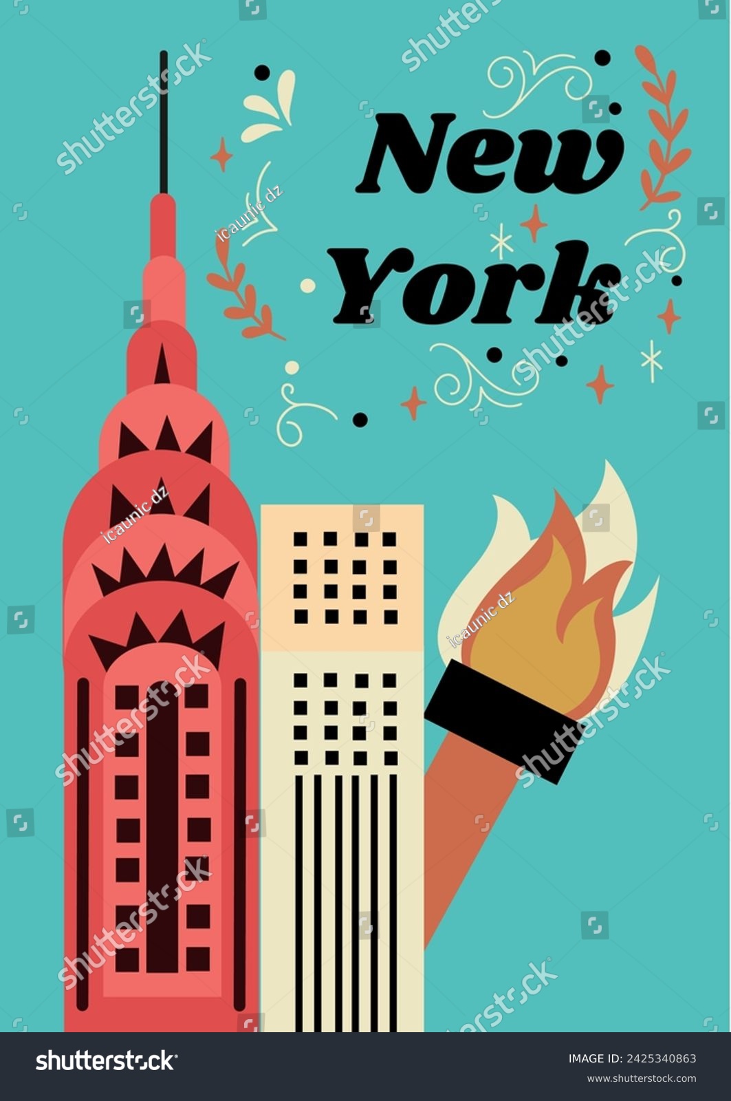 SVG of New York city vector illustration, typography lettering, Chrysler building, Statue of Liberty torch svg