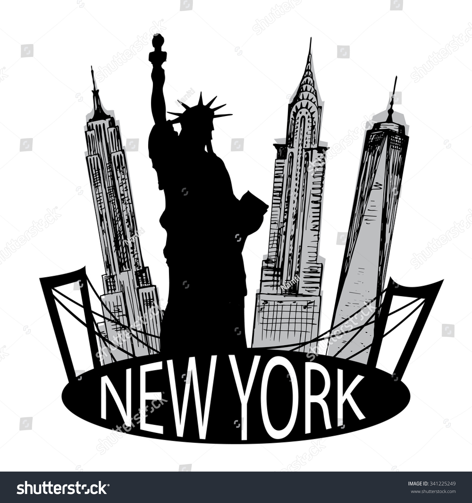 SVG of New York famous building and Liberty statue svg