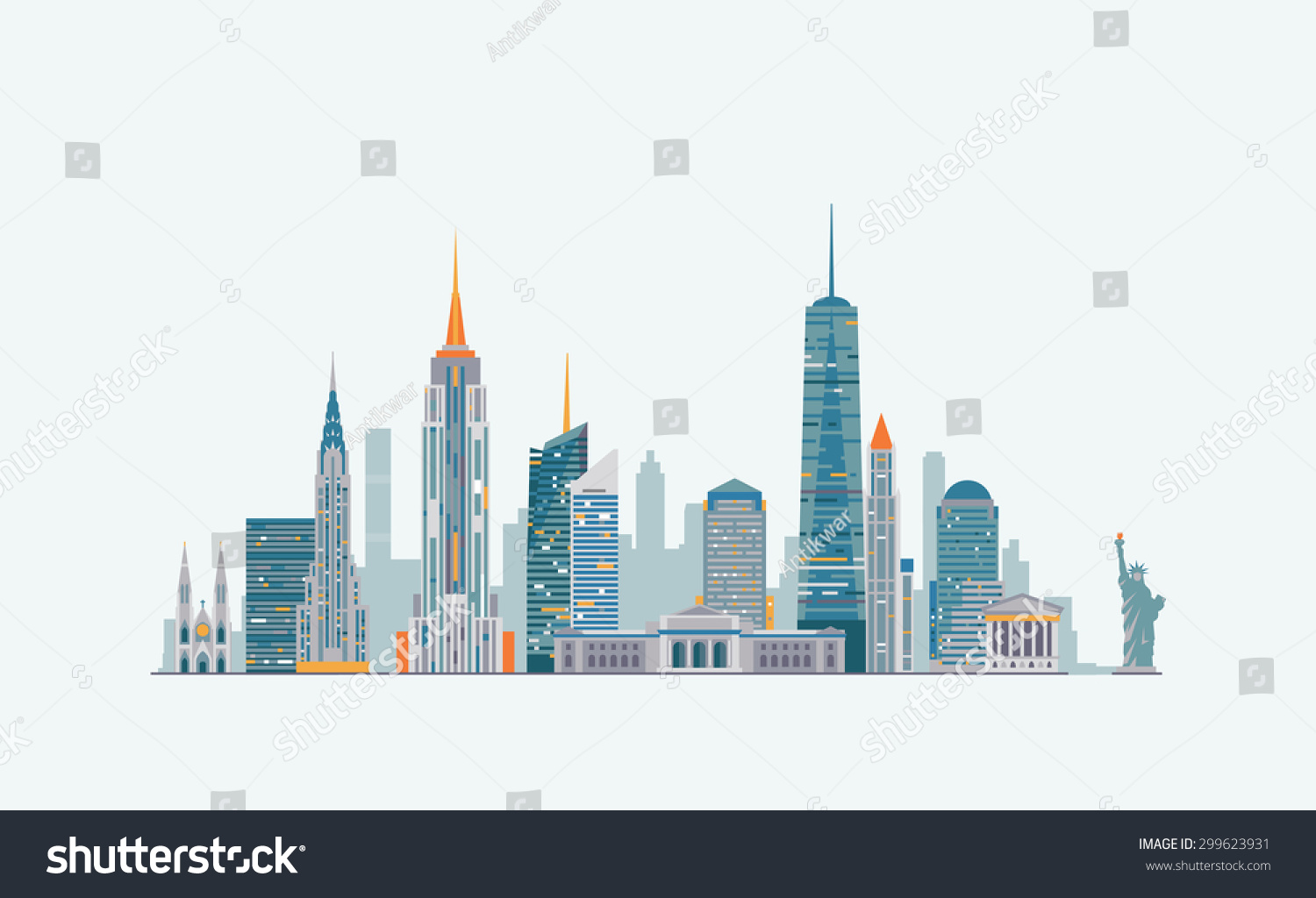 New York Skyline Stock Vector (Royalty Free) 299623931 - Shutterstock