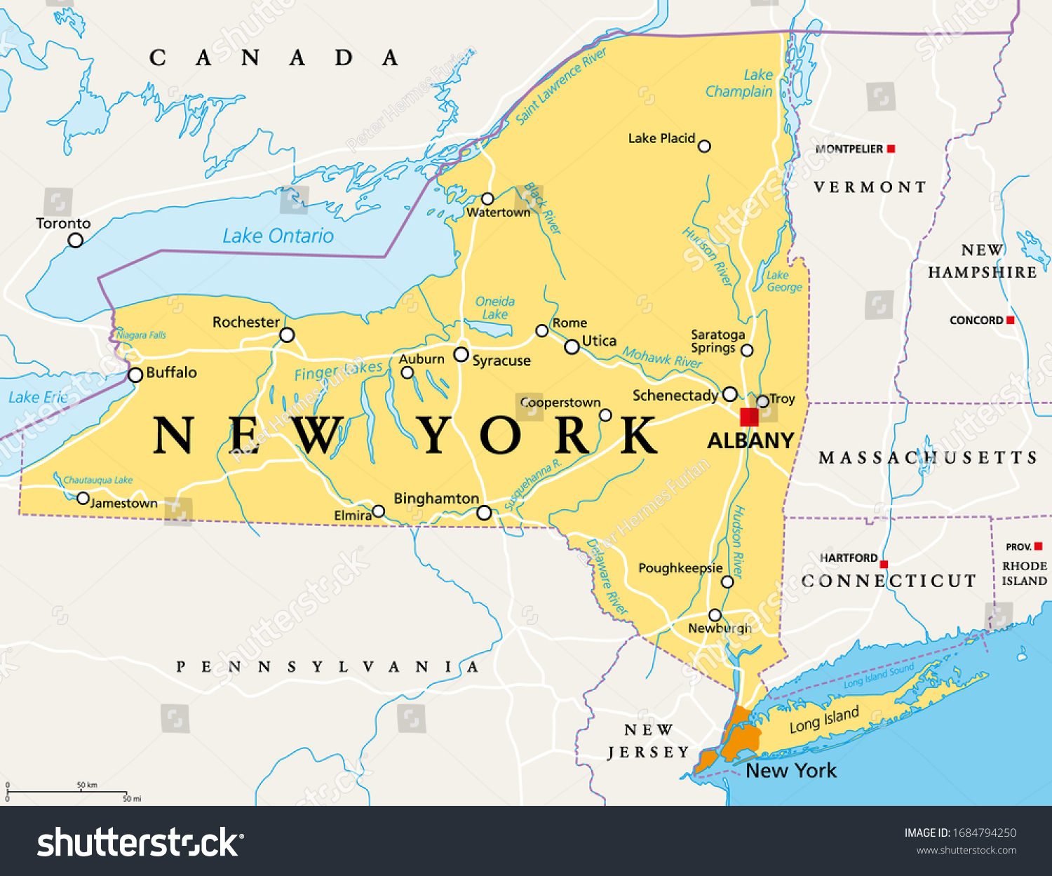 State Of New York Map New York State Nys Political Map Stock Vector (Royalty Free) 1684794250