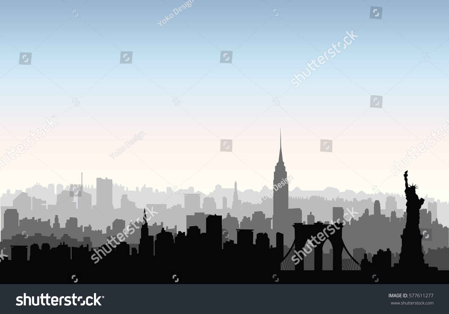 SVG of New York, USA skyline. NYC city silhouette with Liberty monument. American landmarks. Urban  architectural landscape. Cityscape with famous buildings svg