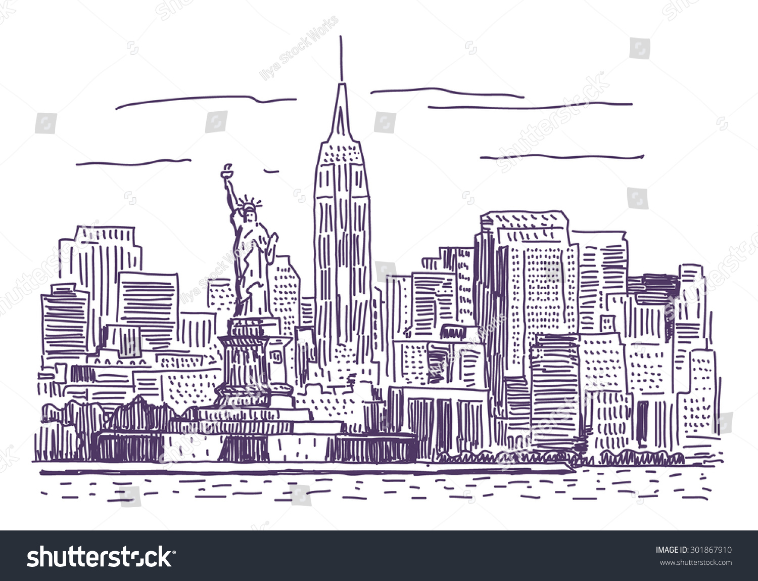 New York Vector Drawing Stock Vector (Royalty Free) 301867910