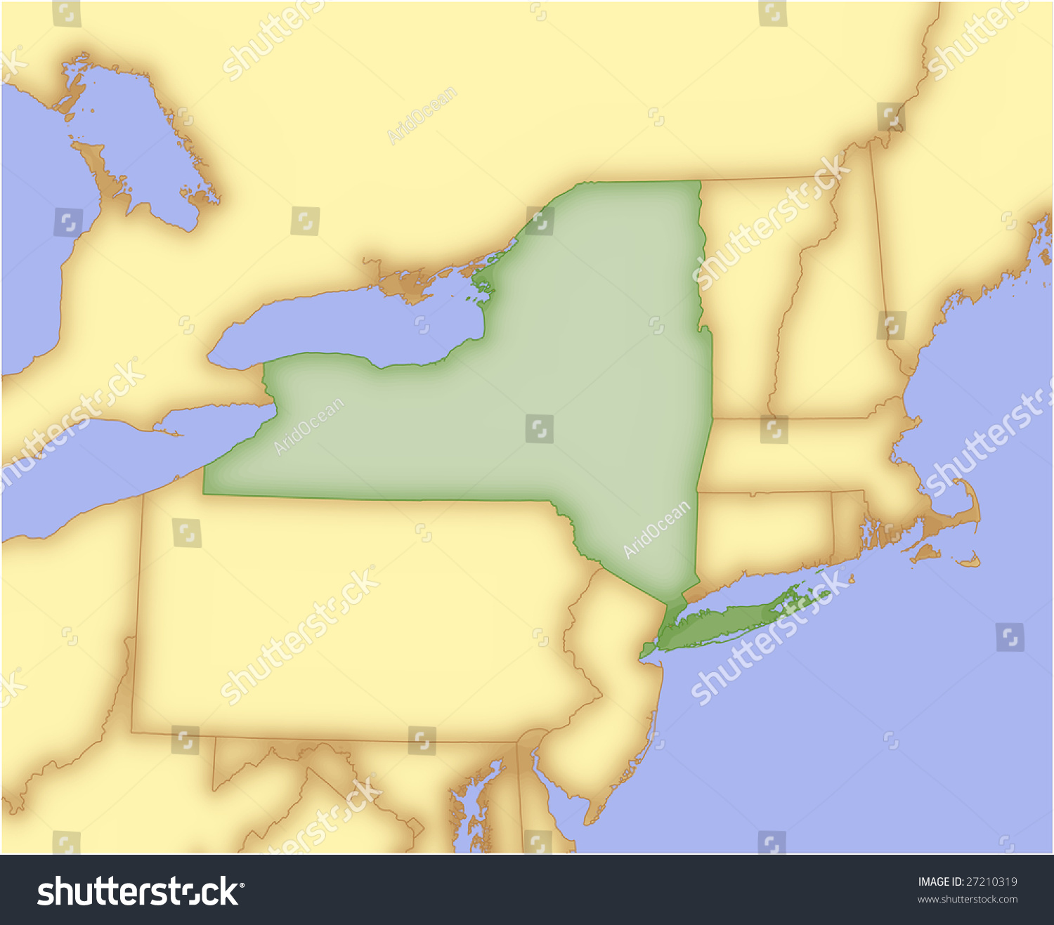 New York, Vector Map, With Borders Of Surrounding States. 5 Named ...