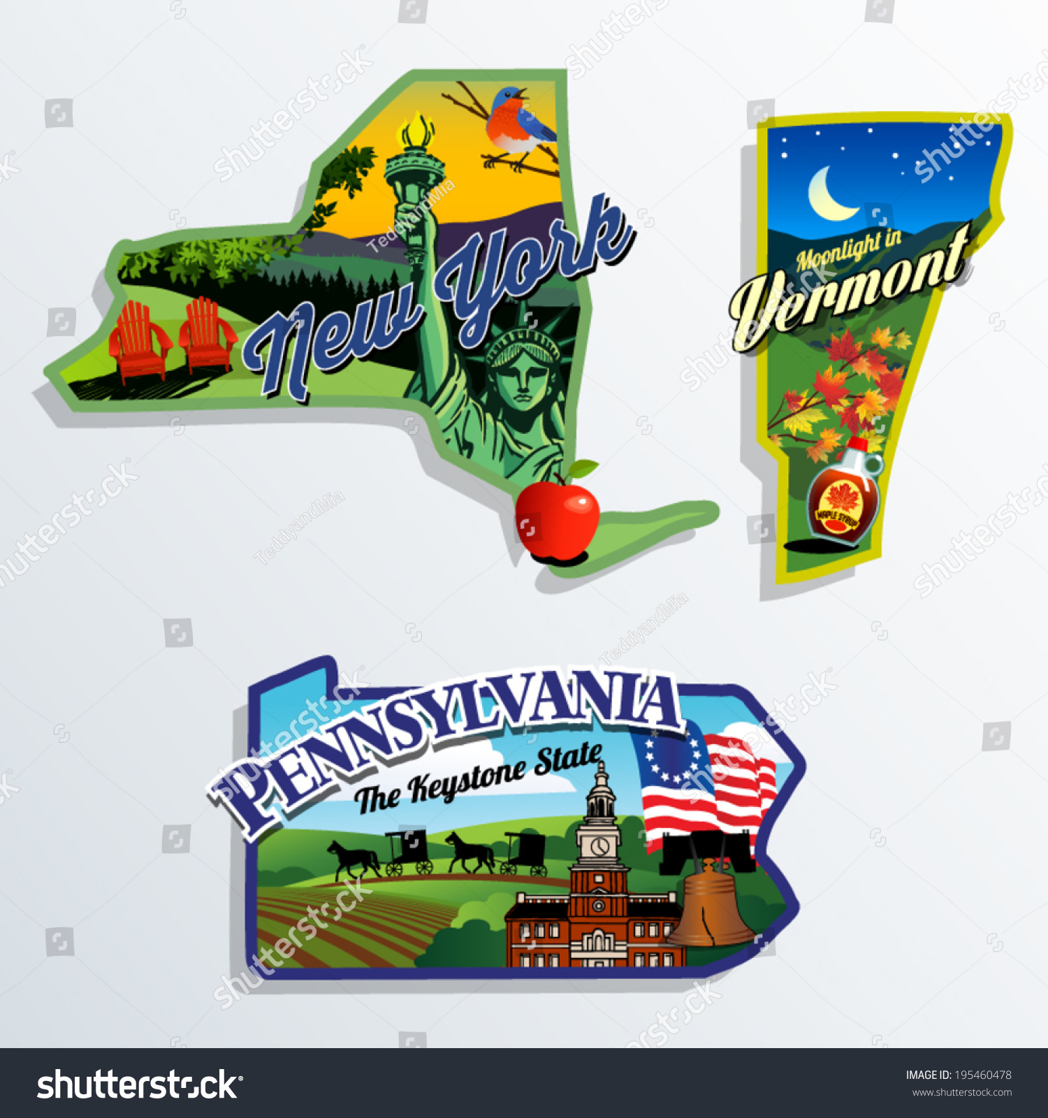 SVG of New York, Vermont and Pennsylvania scenic vector illustrations svg
