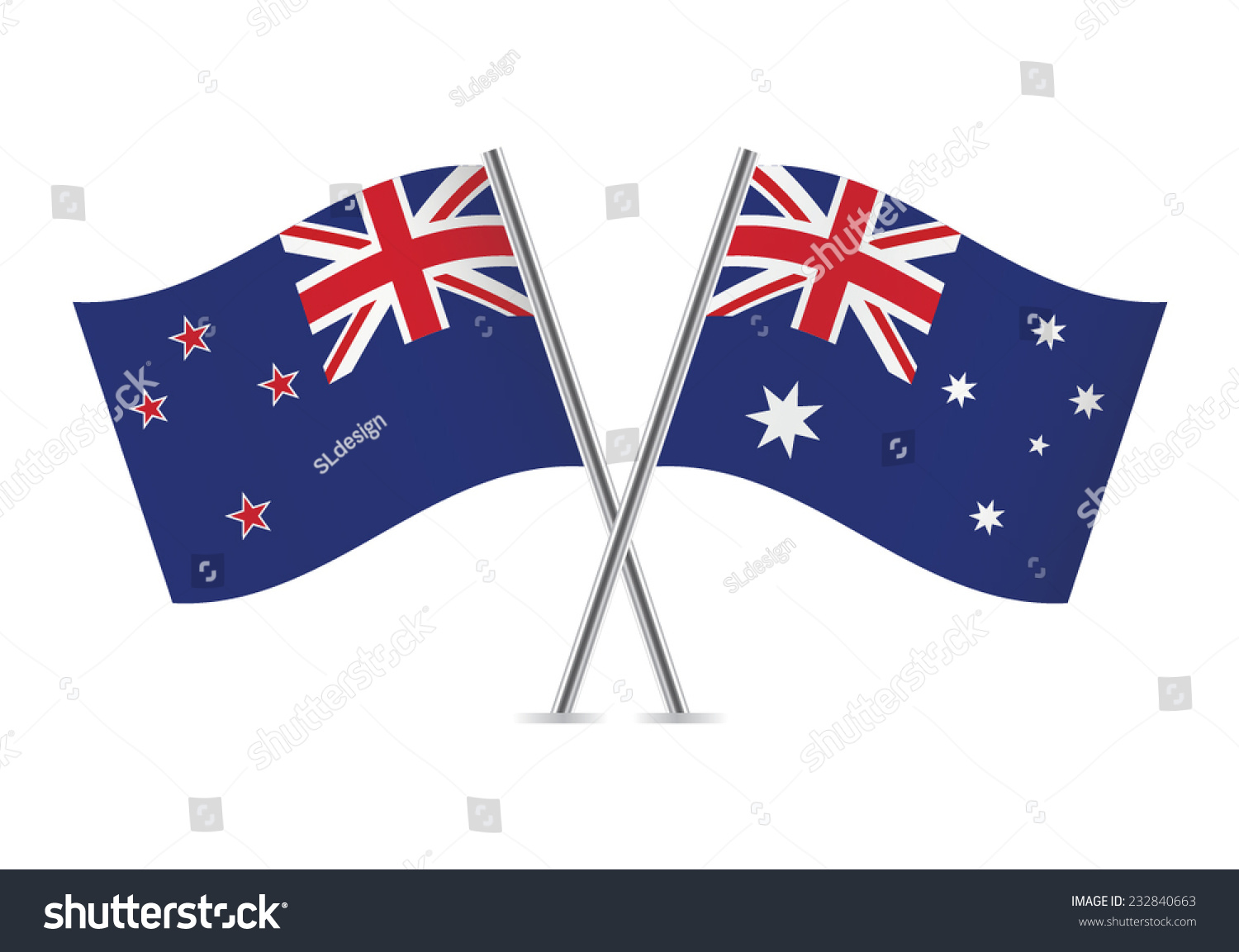 5 143 Australia New Zealand Flag Images Stock Photos Vectors   Stock Vector New Zealand And Australia Crossed Flags New Zealand And Australian Flags On White Background 232840663 