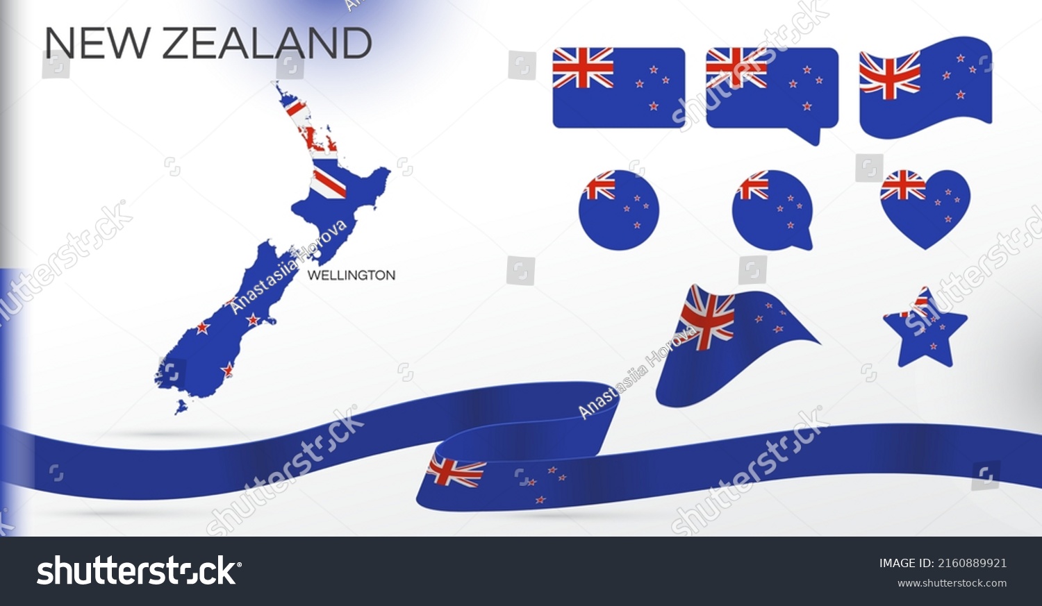 New Zealand Flags Set Various Designs Stock Vector (Royalty Free