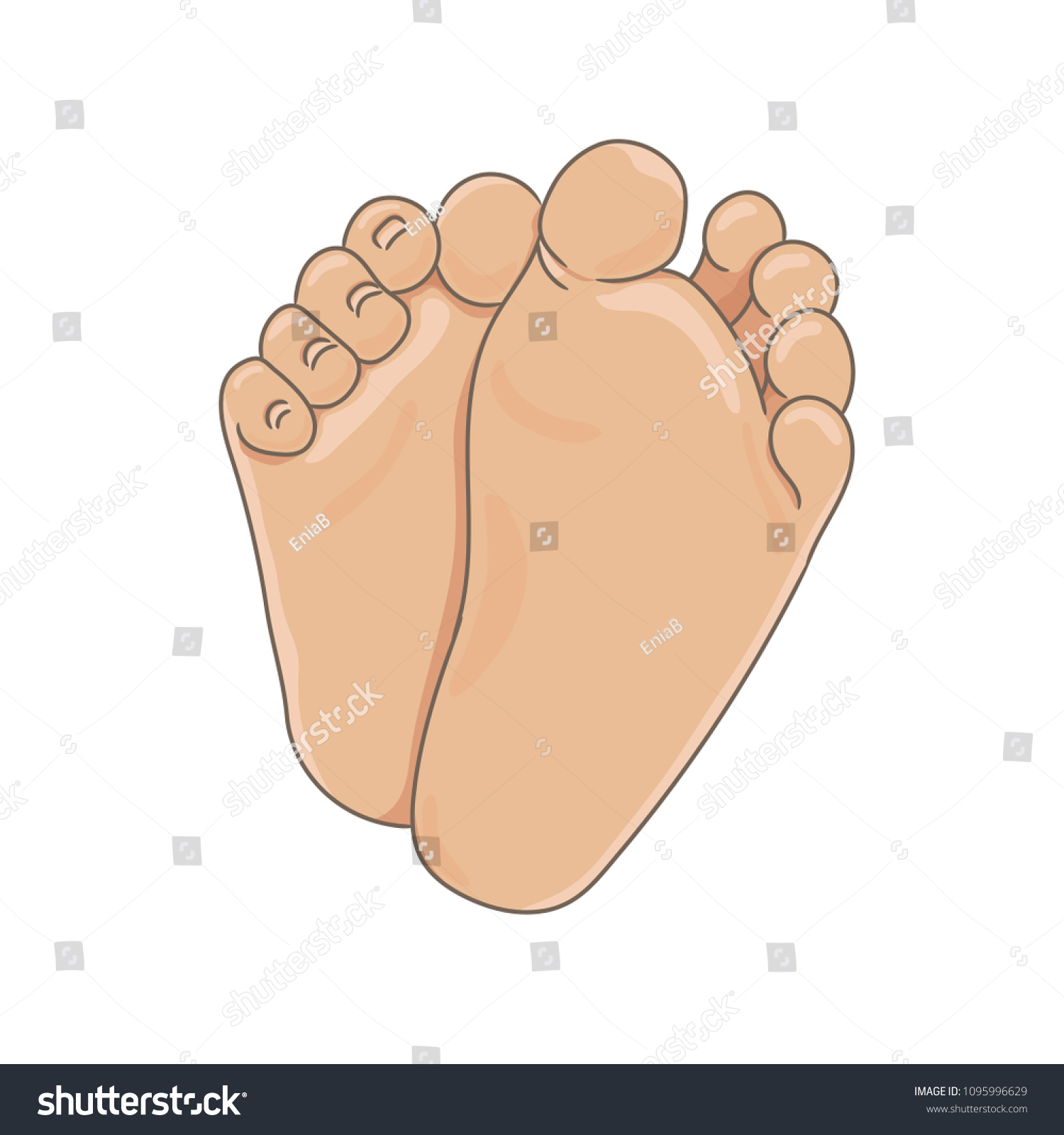 新生児の足の裏 裸足の足の裏 かわいい足と足の指を持つ 小さくて丸い足 写実的な白人の肌の色 白い背景にベクターイラスト 手描きのカートーンスタイル のベクター画像素材 ロイヤリティフリー