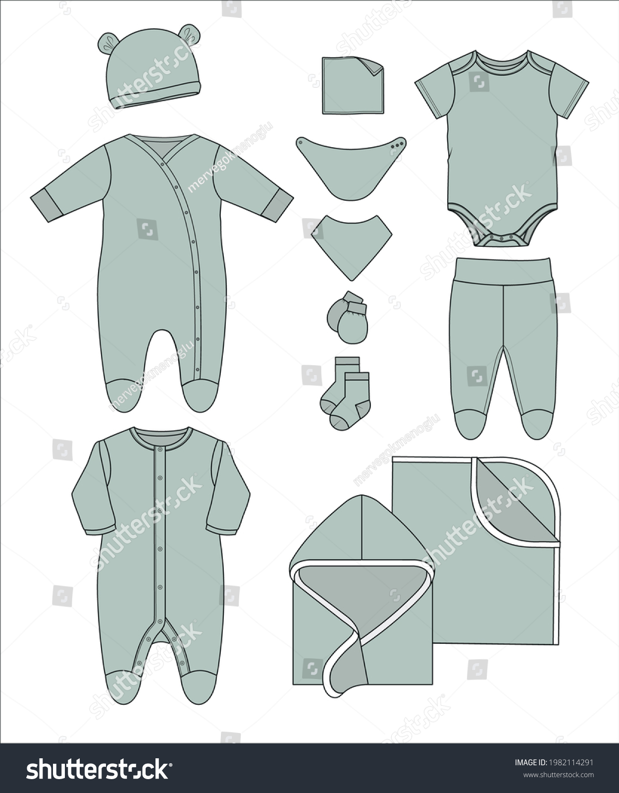 SVG of Newborn Baby Set Technical Drawing svg