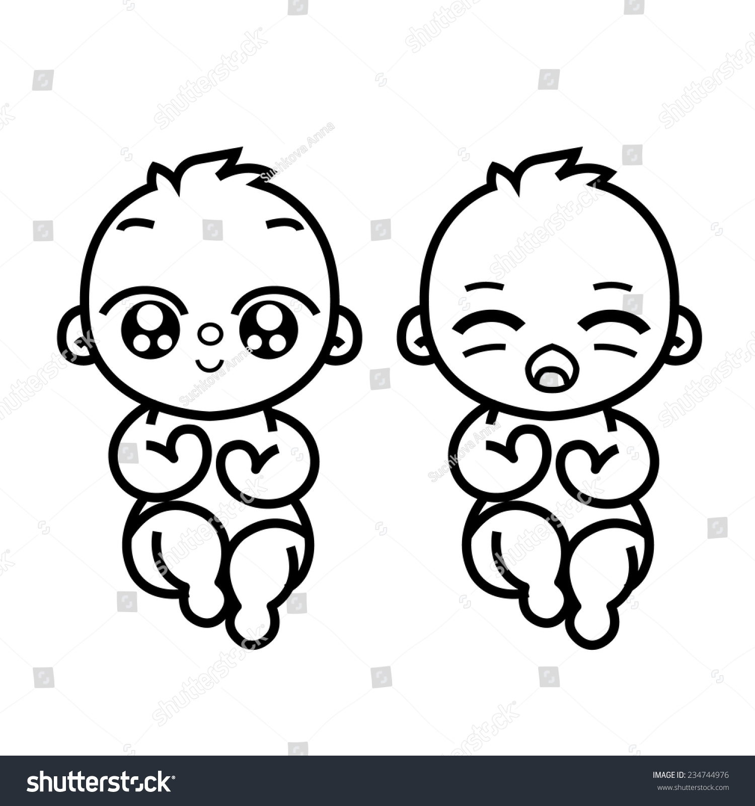 Newborn Little Twins Baby Smiling With Small Arms And Legs - Stylized ...