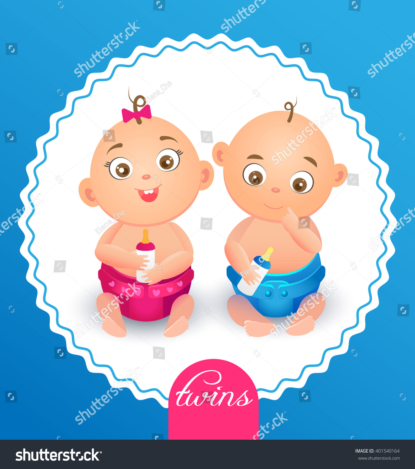 Newborn Twin Babies Boy Girl Greeting Stock Vector Royalty Free