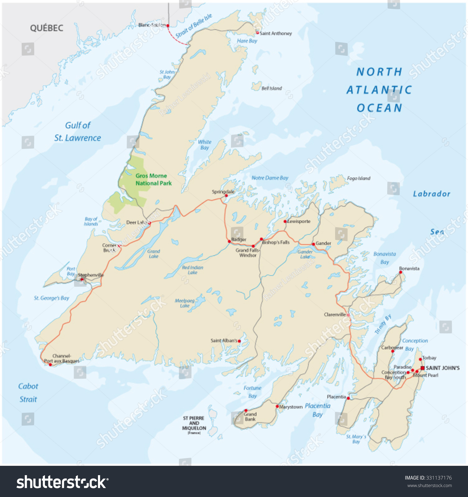 Newfoundland Road Map Stock Vector (Royalty Free) 331137176