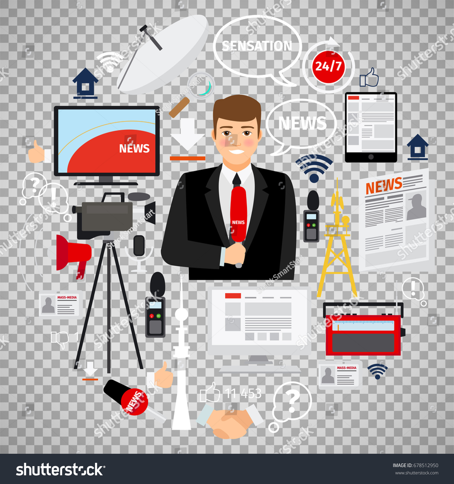News Concept With Flat Journalist And Mass Media Icons Arranged In Curcle Shape Isolated On Transparent News Concept With Flat Journalist And Mass Media Icons Arranged In Curcle Shape Isolated On Transparent