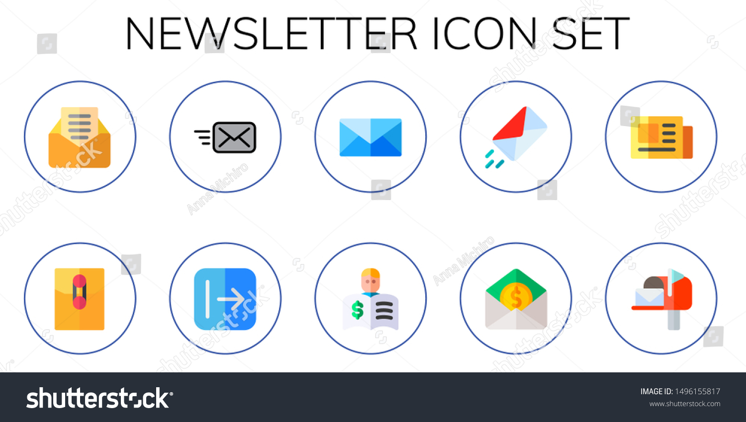 Newsletter Icon Set 10 Flat Newsletter Stock Vector Royalty Free