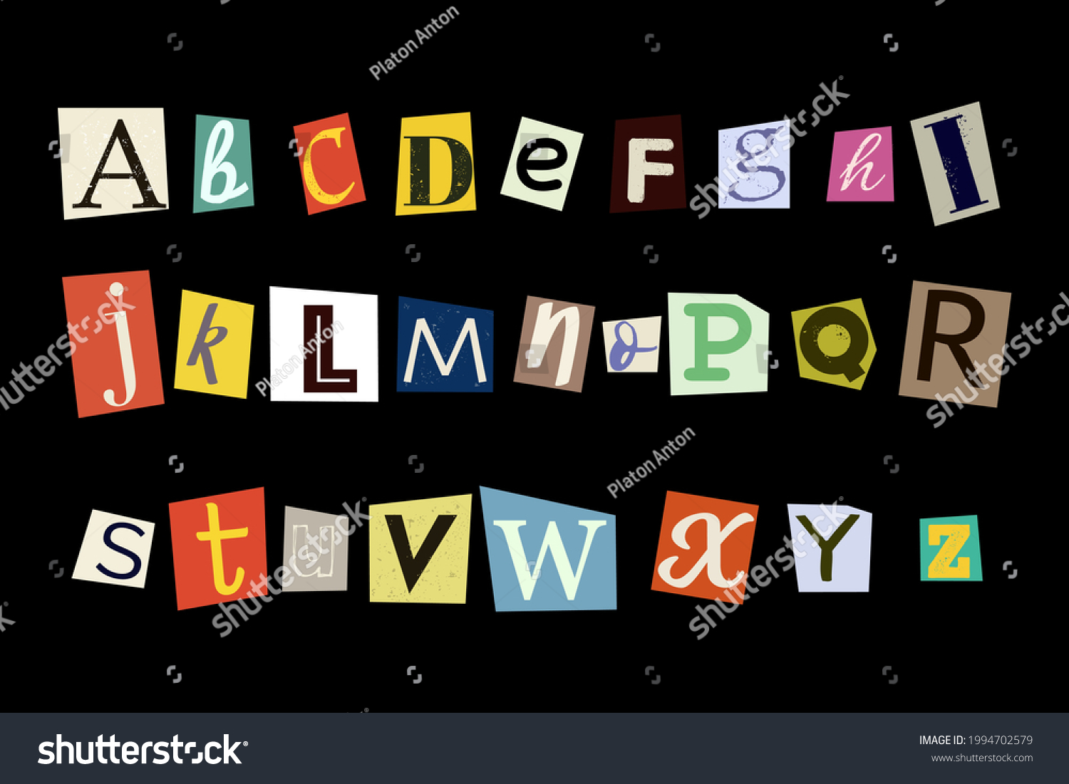 Newspaper Alphabet Ransom Note Color Retro Stock Vector Royalty Free