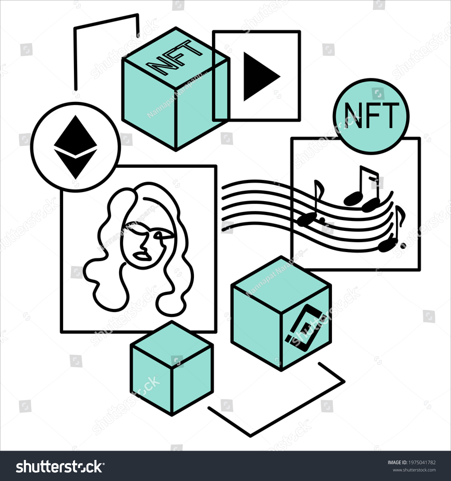 SVG of NFT - Non-Fungible Token, binance chain and euthereum chain vector illustration in infographic icon style svg