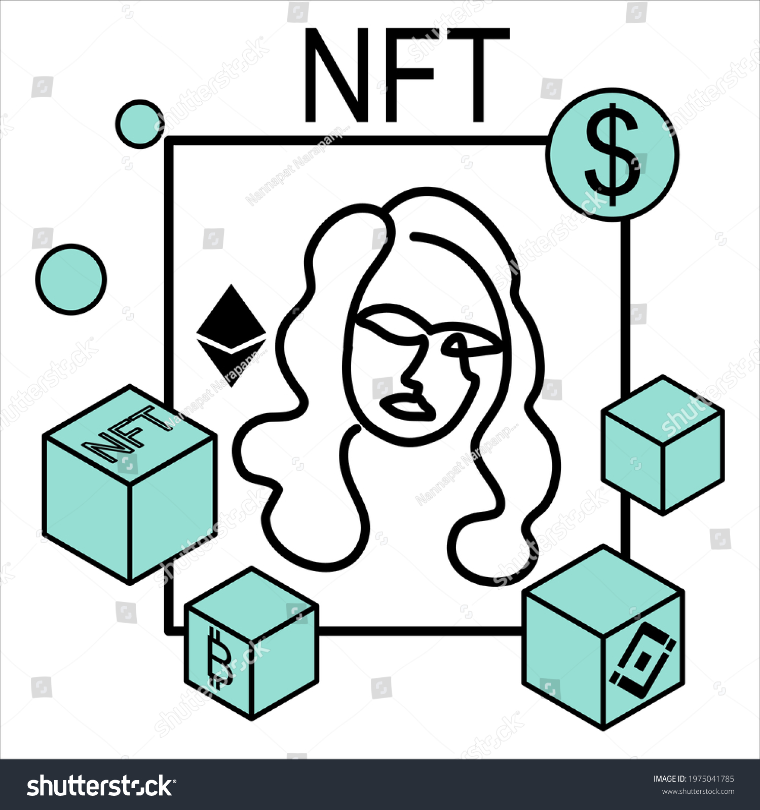 SVG of NFT - Non-Fungible Token, binance chain and euthereum chain vector illustration in infographic icon style svg