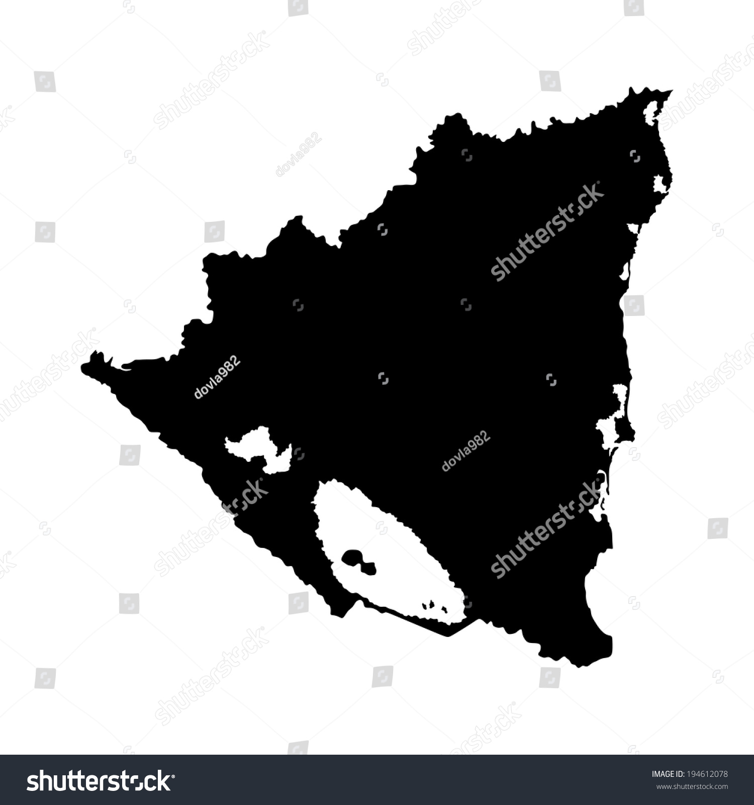 Nicaragua Vector Map Silhouette Isolated On Stock Vector (Royalty Free ...