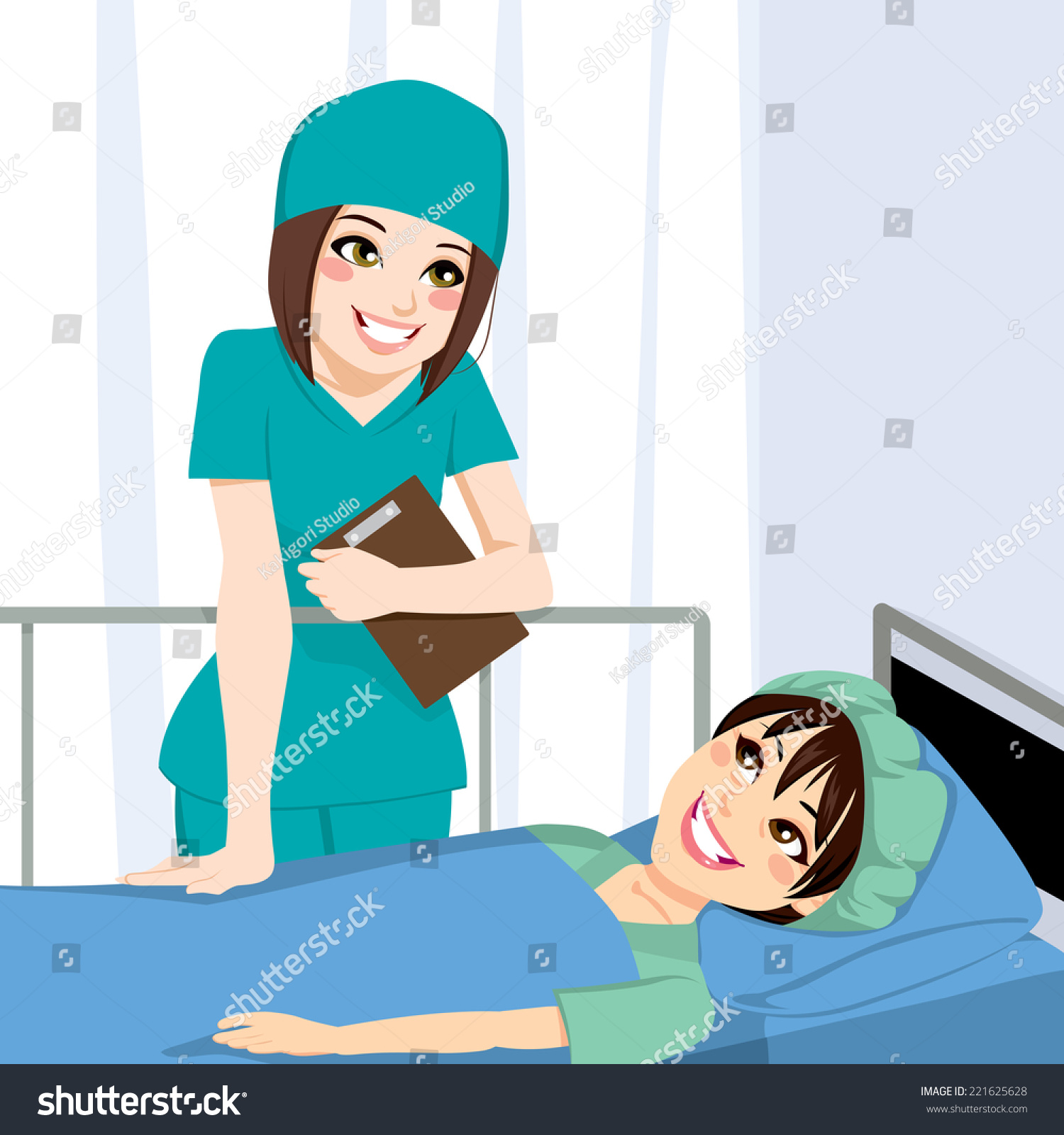 Nice Female Nurse Talking Young Woman Stock Vector (Royalty Free ...