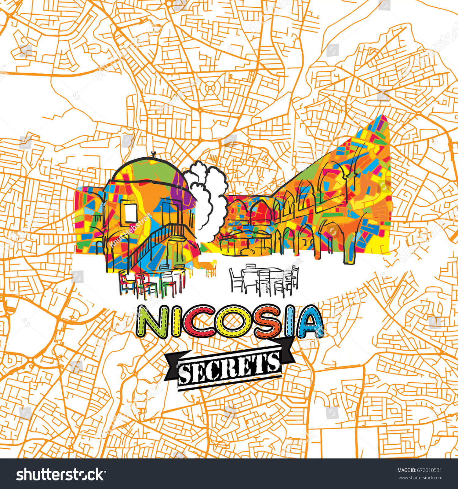 Nicosia Travel Secrets Art Map Mapping Stock Vector Royalty Free 672010531 Shutterstock 3549