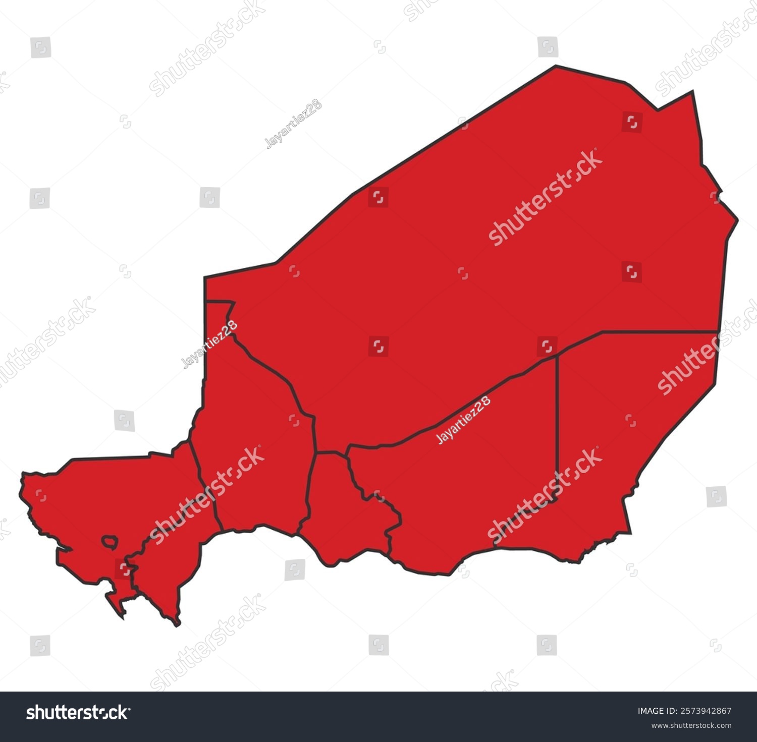 recommend clip art: Niger red map with border of regions outline vector