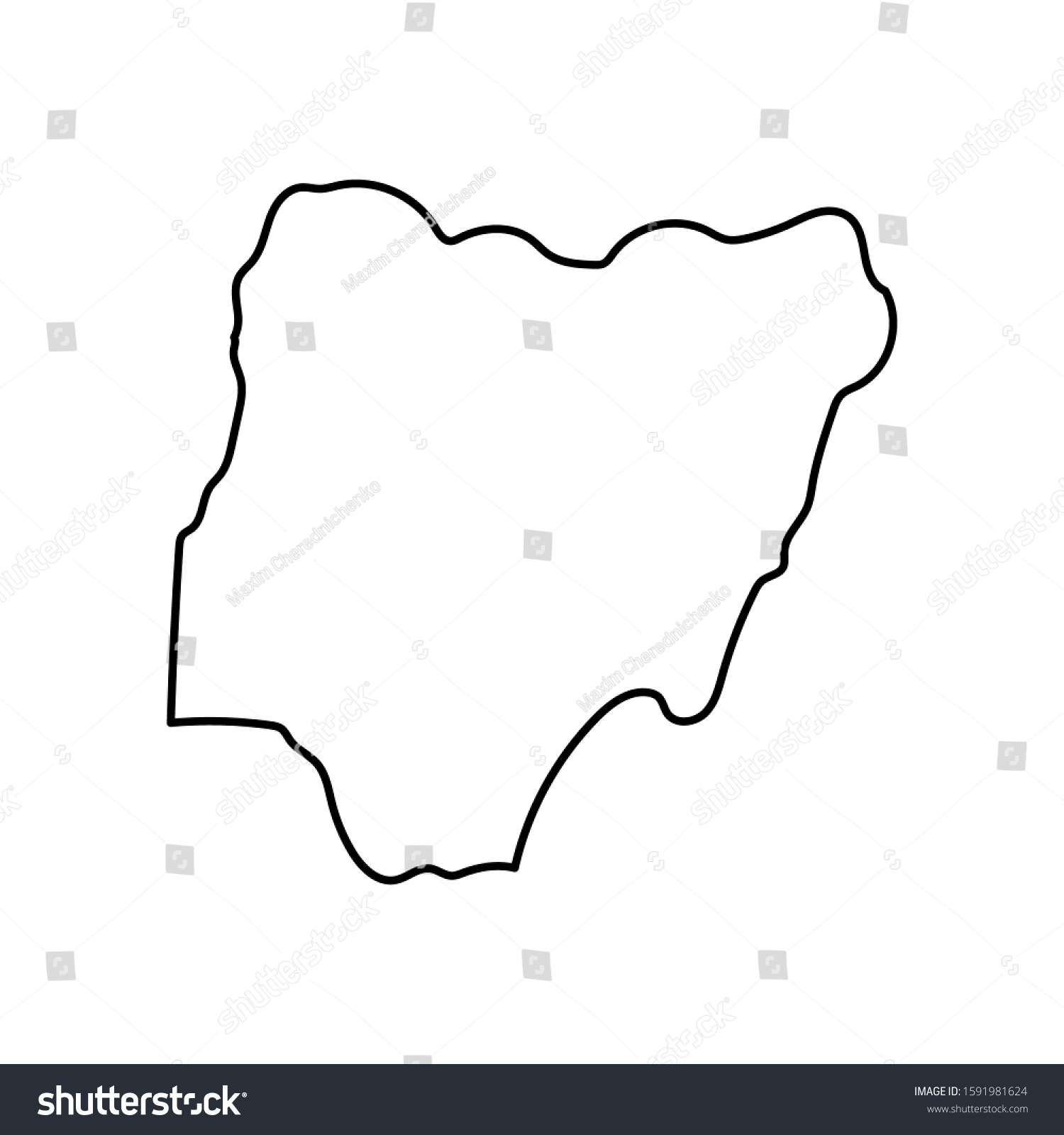 Nigeria Map Line Outline Country Africa Stock Vector (Royalty Free ...