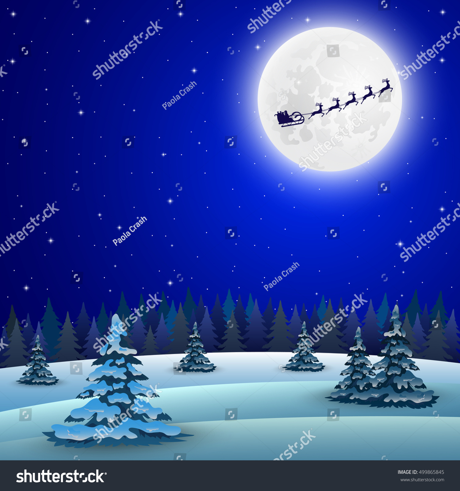 Night Christmas Forest Landscape Santa Claus Stock Vector Royalty Free 499865845 Shutterstock 2581