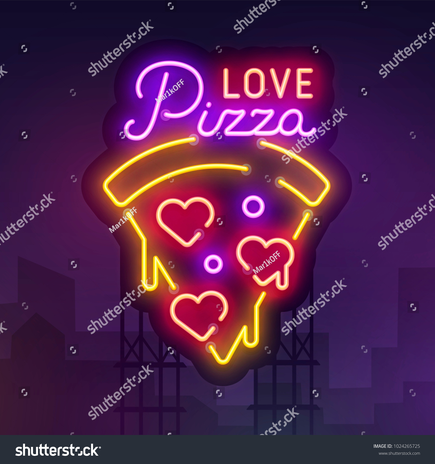 Night City Sign Neon Pizza Love Stock Vector Royalty Free 1024265725 9448