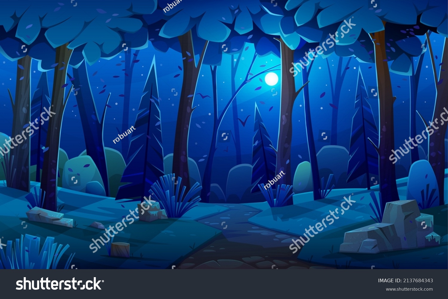 Night Forest Landscape Plants Trees Dark Stock Vector (Royalty Free ...