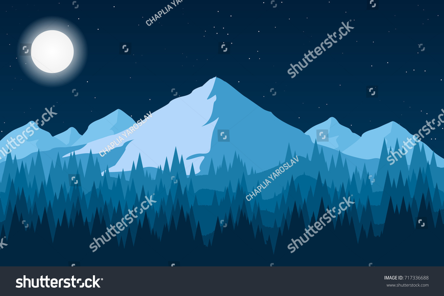 Night Landscape Forest Mountains Stock Vector (Royalty Free) 717336688 ...